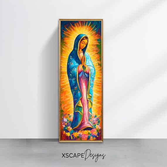 Our Lady Of Guadalupe Painting Colorful Catholic Religious Art Tall Vertical Print