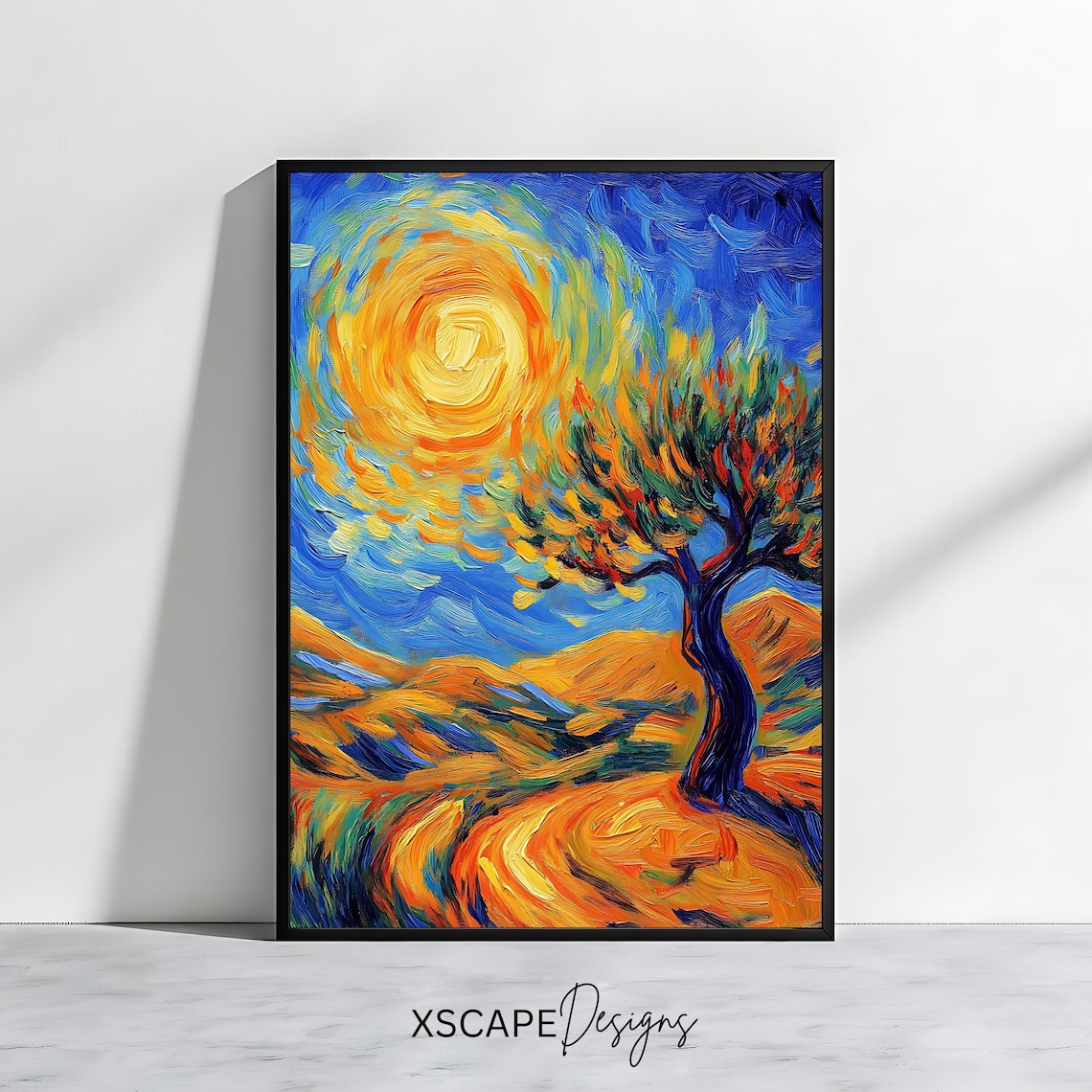 Vibrant Sun Tree Wall Art Print Expressive Landscape Nature Inspired Artwork