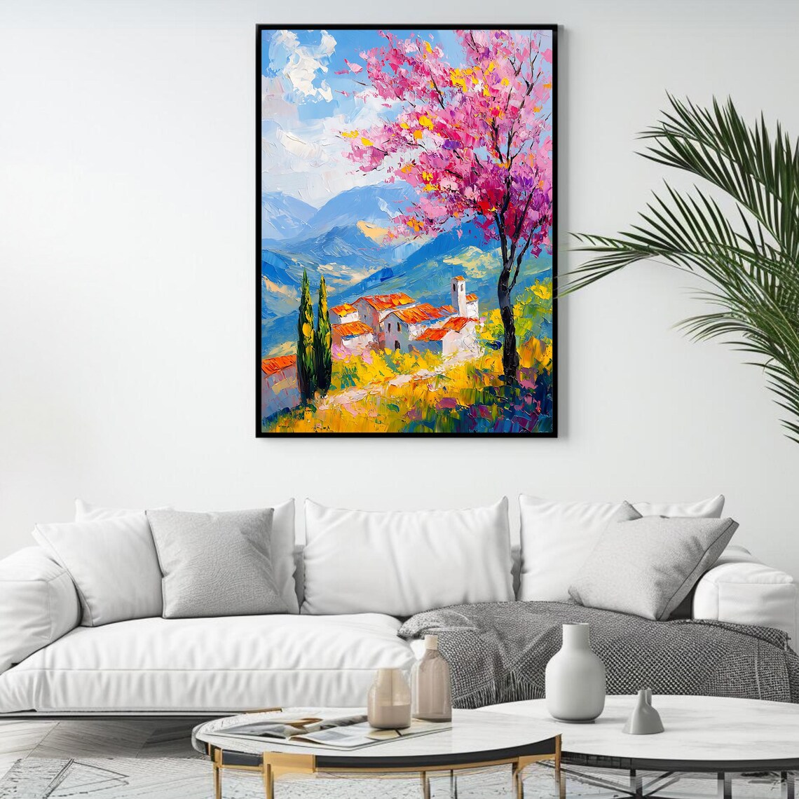 Tuscan Landscape Art Print, Mediterranean Village - Image 4