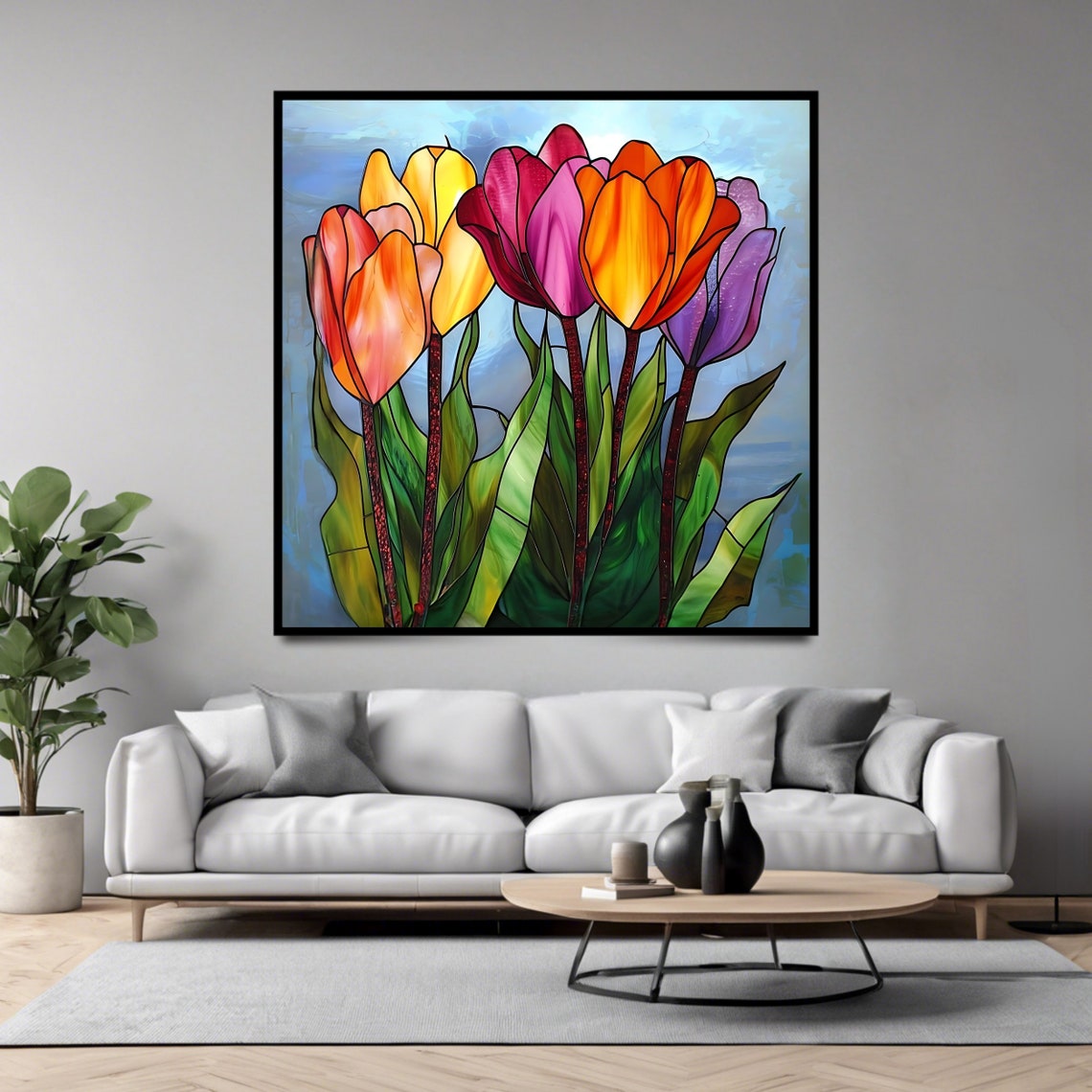Stained Glass Tulips Colorful Spring Blooms Vibrant Floral Art Print - Image 4