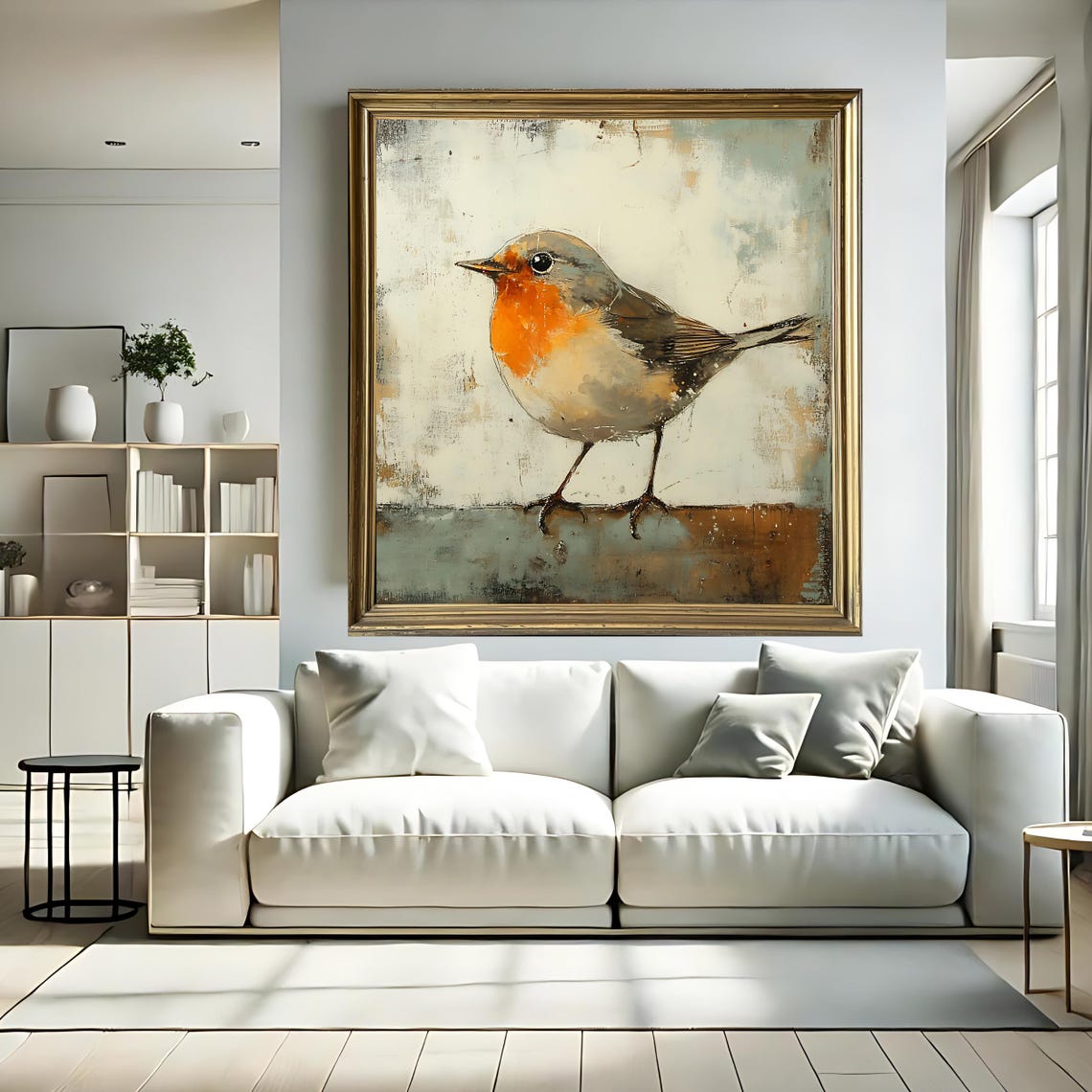 Vintage European Robin Bird Painting Rustic Nature Wall Art Poster - Image 3