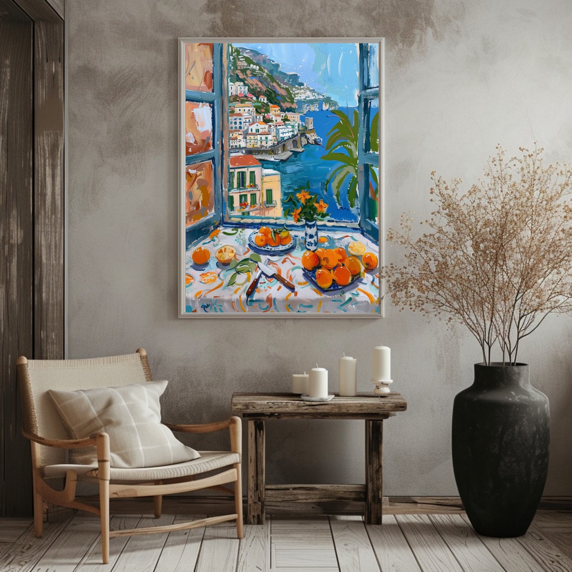 Amalfi Coast Town View From Window Oranges Italian Kitchen Art Poster - Image 3