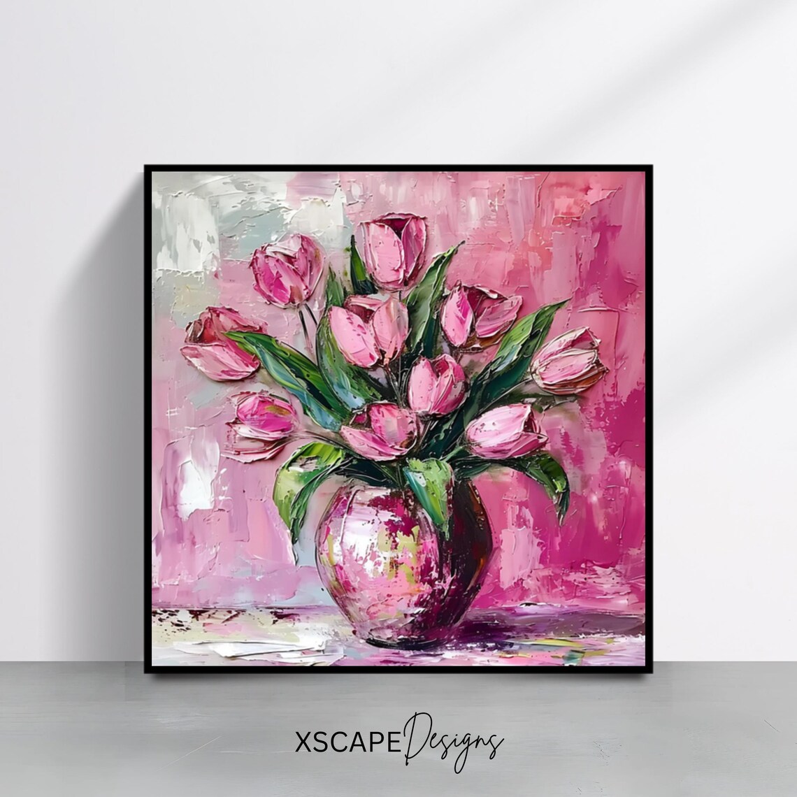 Pink Tulip Vase Floral Square Poster Art Print