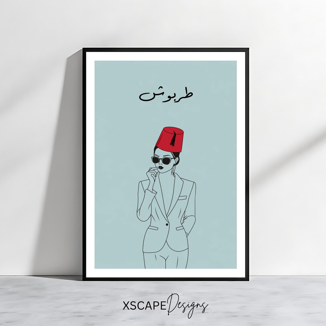 Tarboush Lebanese Red Fez Stylish Woman Fashion Line Art Poster