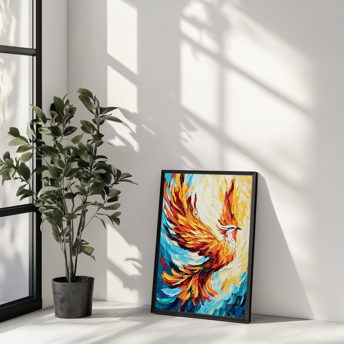 Fiery Phoenix Abstract Bird, Modern Fantasy Decor - Image 2