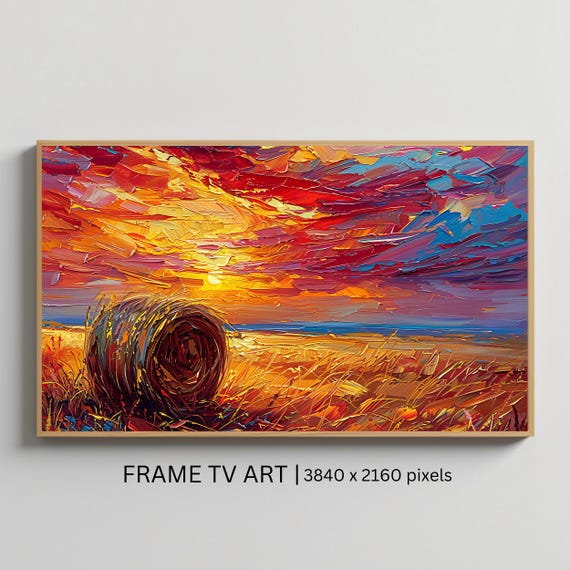 Sunset Field Art For Frame Tv Vibrant Hay Bale Landscape Nature Roku Screensaver