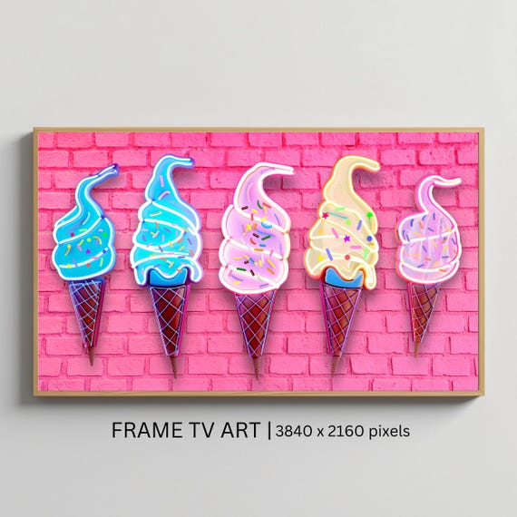 Neon Ice Cream Cones Art Frame Tv Art Roku Screensaver Fun Summer Wall Art