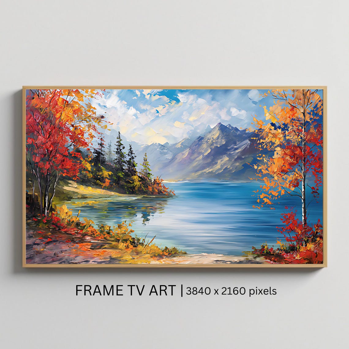 Autumn Mountain Lake Red Fall Foliage Landscape Travel Poster
