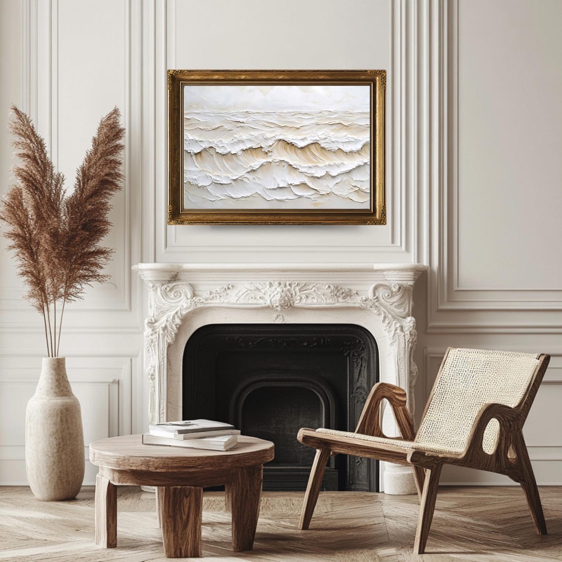 Antique Ocean Waves White Impasto Texture Neutral Seascape Poster - Image 3