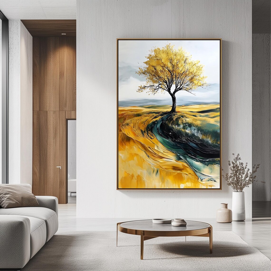 Yellow Tree Art Print Abstract Nature Landscape Print Rustic Farmhouse Wall Decor Wall Art - Image 3
