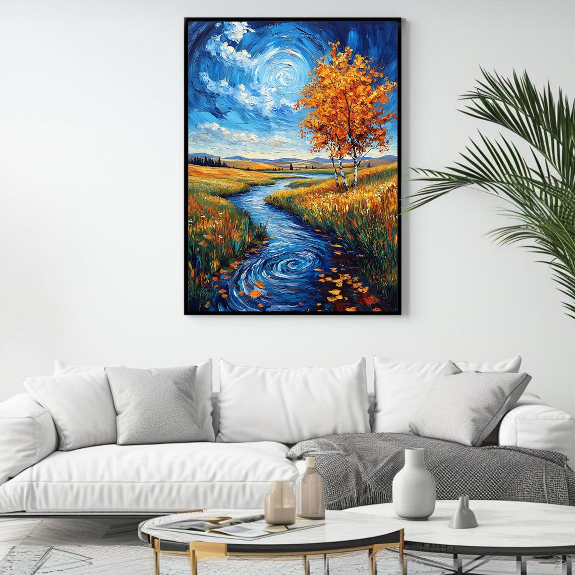 Starry Night Style Autumn River Swirling Blue Sky Fall View Poster - Image 4