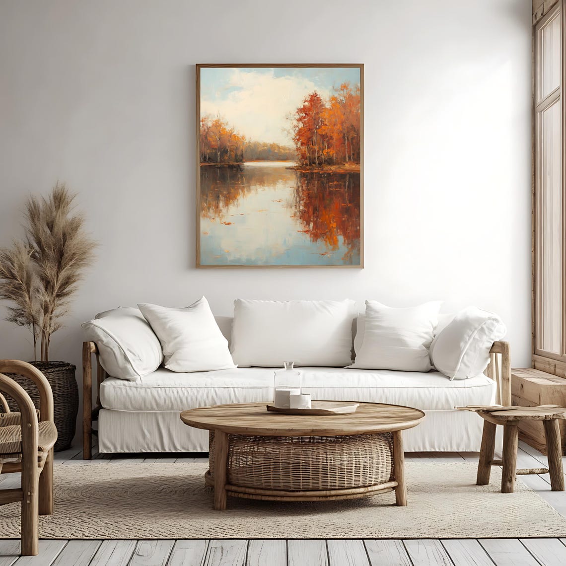 Autumn Lake with Mirror Reflections of Orange Trees Vintage Poster - Image 4