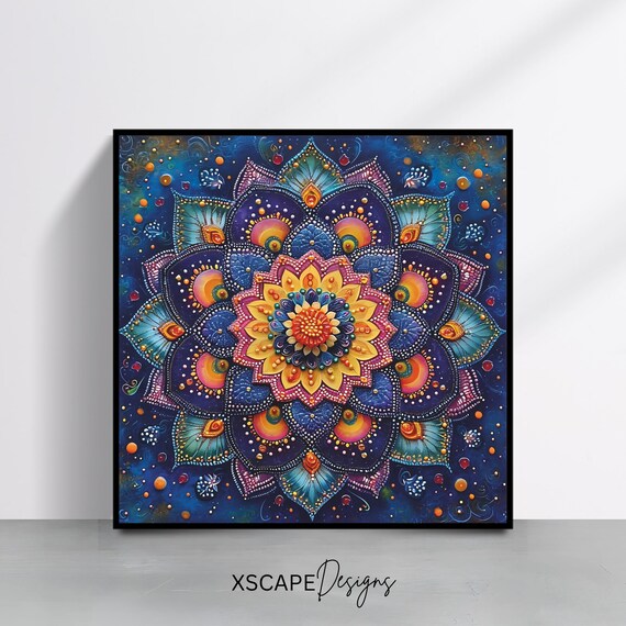 Square Mandala Art, Colorful Boho Wall Decor