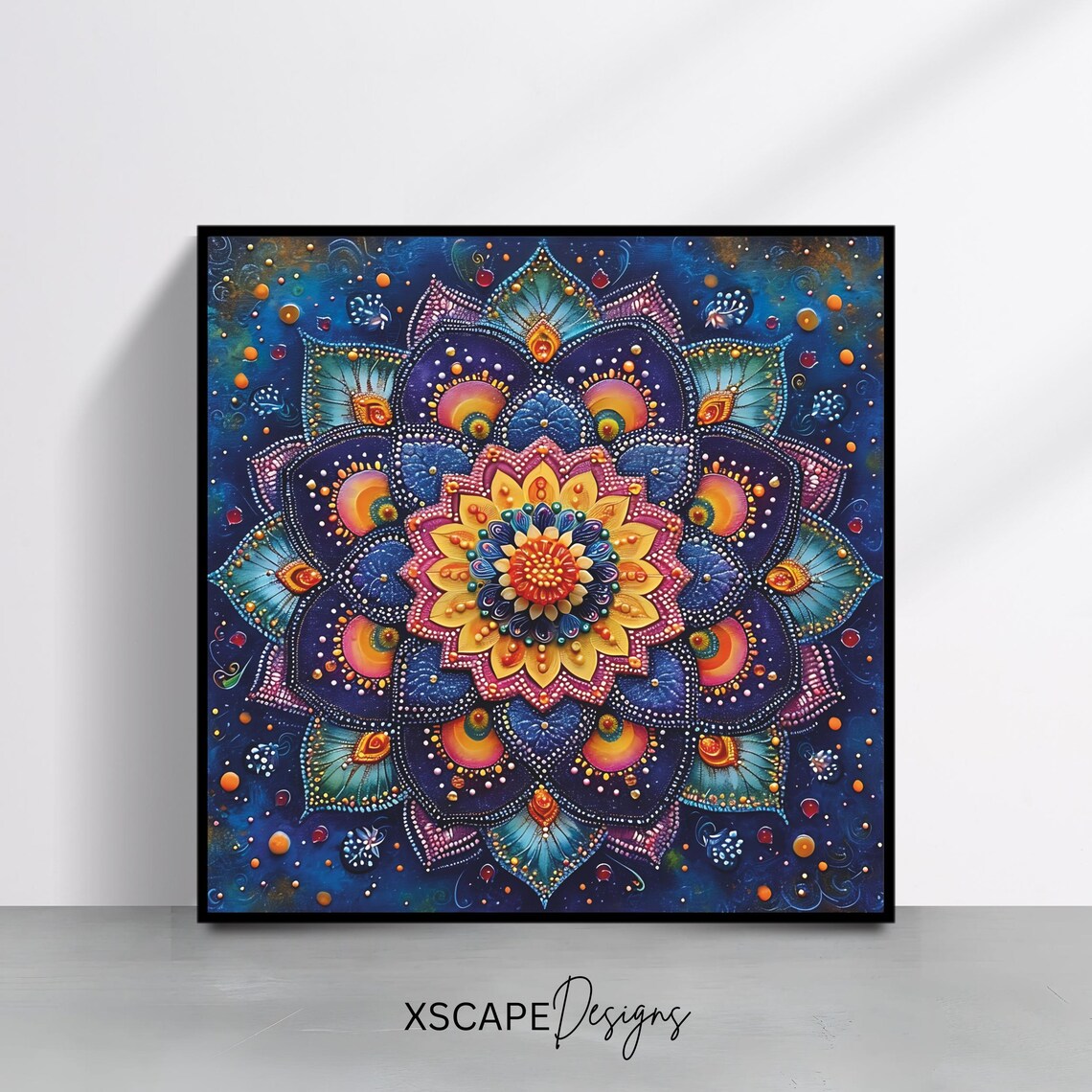 Square Mandala Art, Colorful Boho Wall Decor