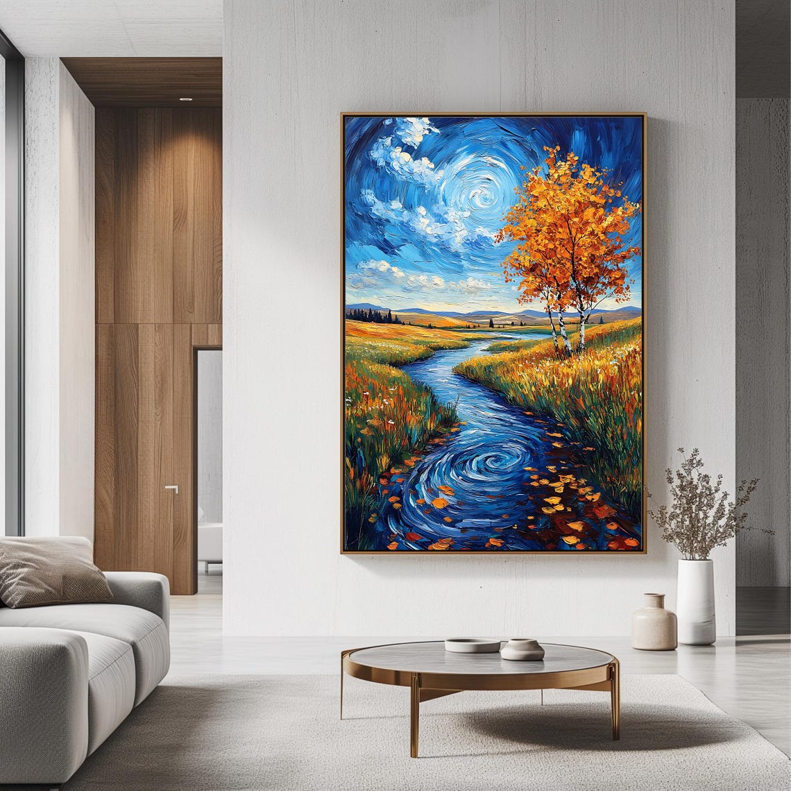 Starry Night Style Autumn River Swirling Blue Sky Fall View Poster - Image 3