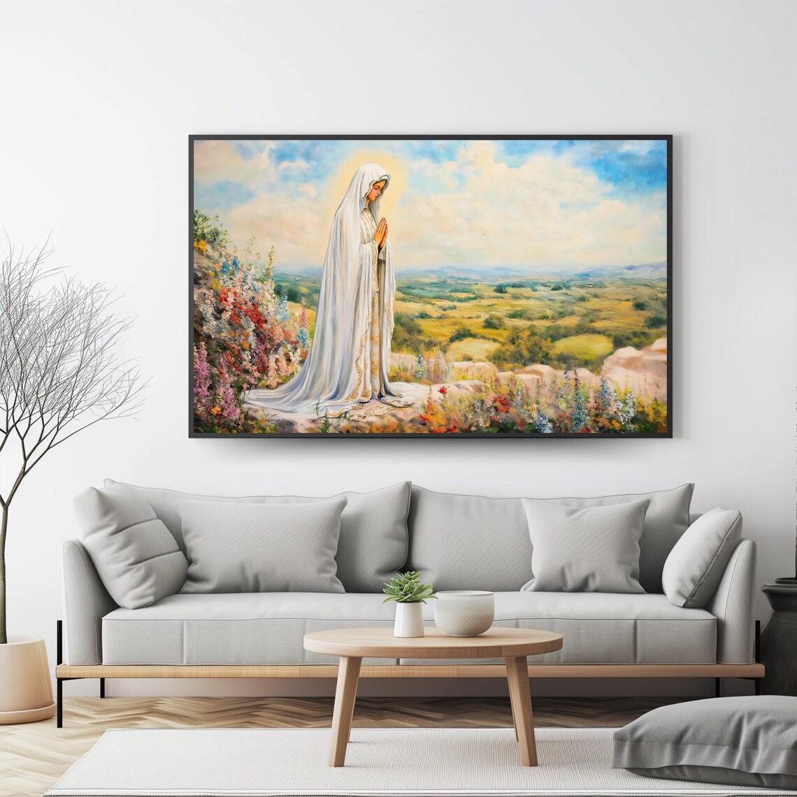 Virgin Mary Praying Flower Hillside Apparition Catholic Faith Art Print - Image 4