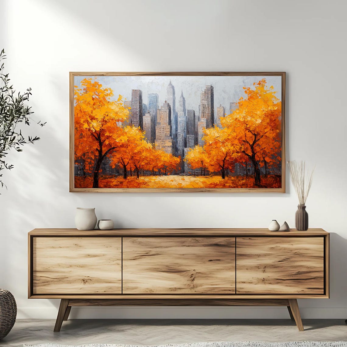 New York City Autumn Golden Trees Manhattan Skyline TV Art Wall Poster - Image 3