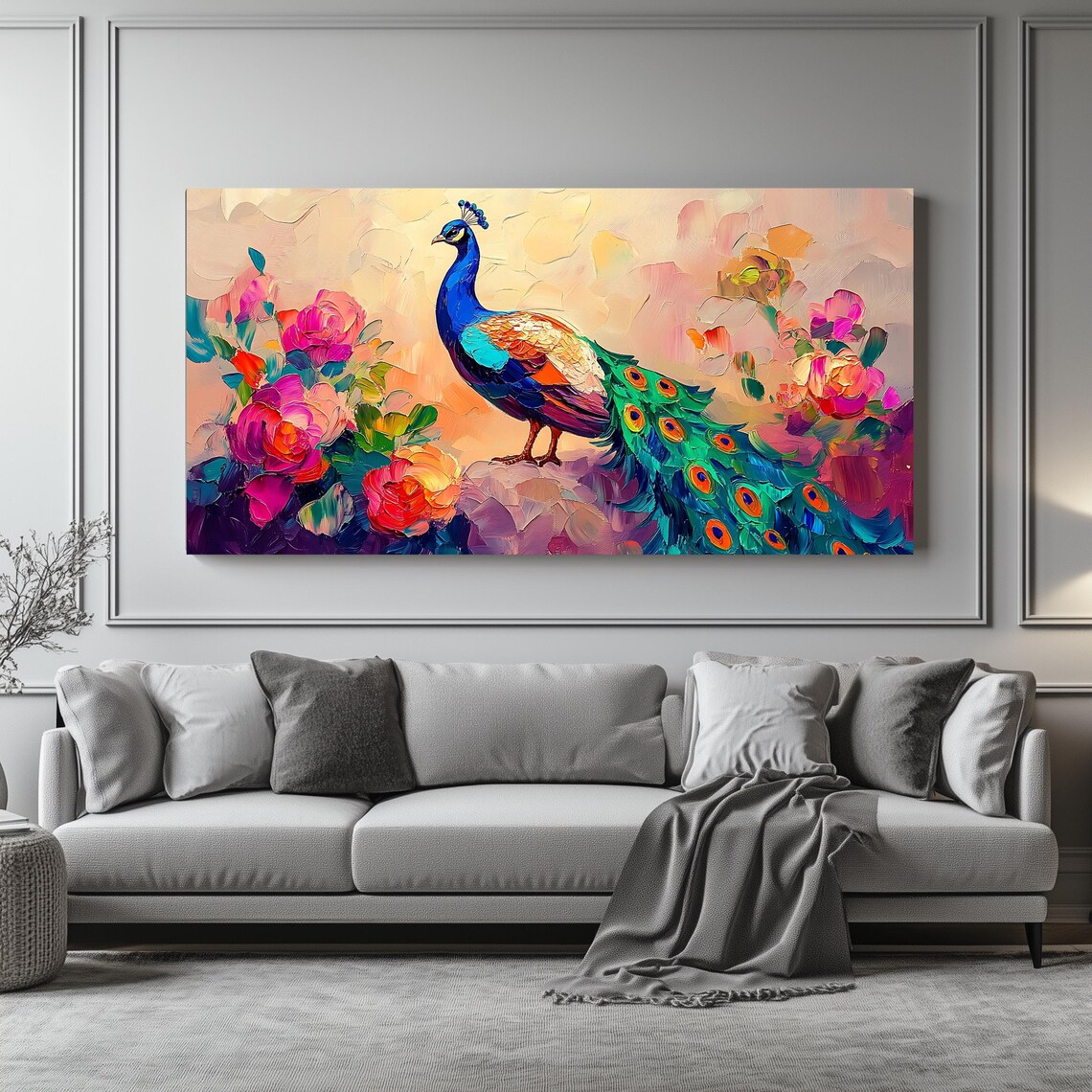 Peacock Wall Art, Panoramic Floral Artwork - Image 3