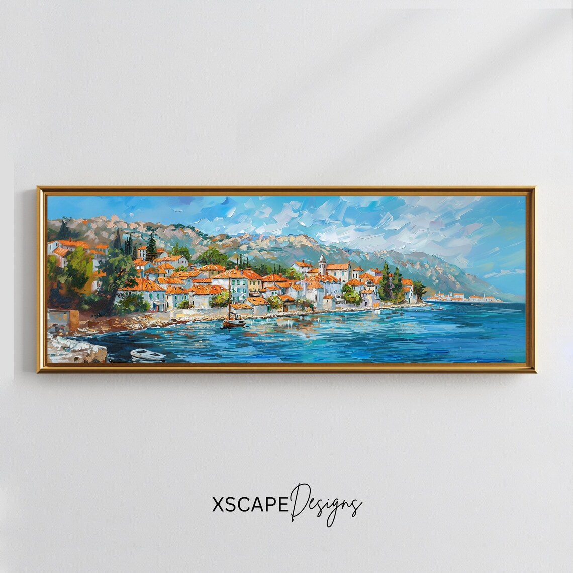 Mediterranean Village Art Print, Coastal Artwork