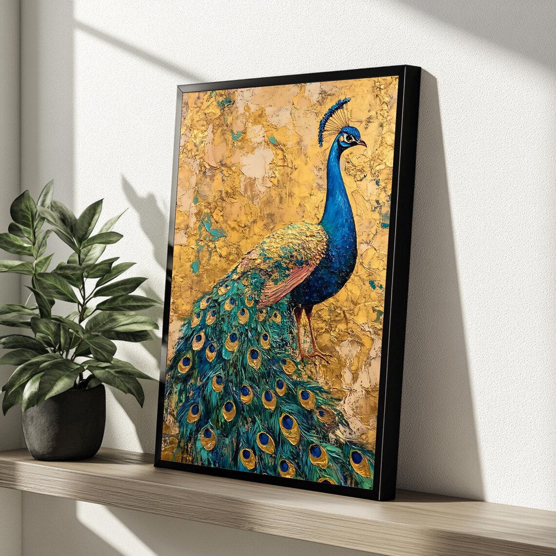 Peacock Wall Art, Luxury Bird Decor, Gold Background Art Print