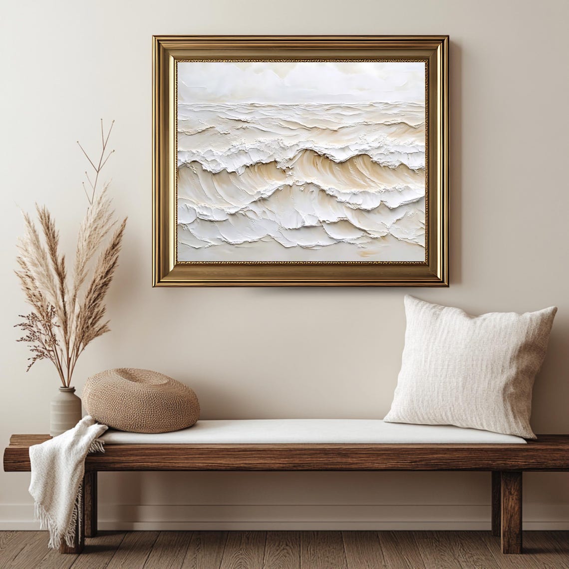 Antique Ocean Waves White Impasto Texture Neutral Seascape Poster - Image 2