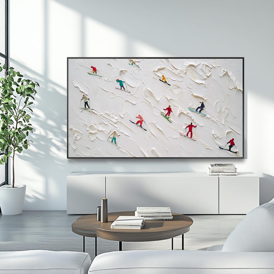 Skiers Gliding Down a Snowy Slope Minimalist Winter Sports Poster - Image 4