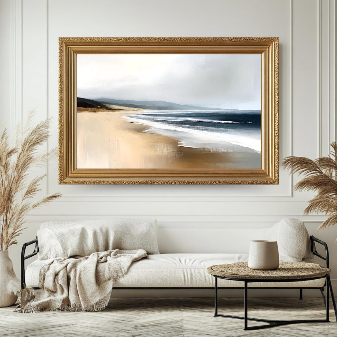 Minimalist Neutral Beach Soft Waves Sandy Shore Coastal View Poster - Image 4