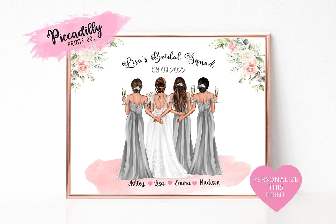 Custom Bride Squad Print, Bridesmaid Thank You Keepsake
