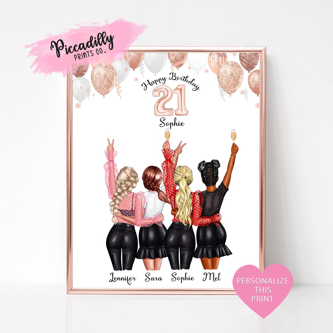 21st Birthday Gift For Her, Personalised Art Print