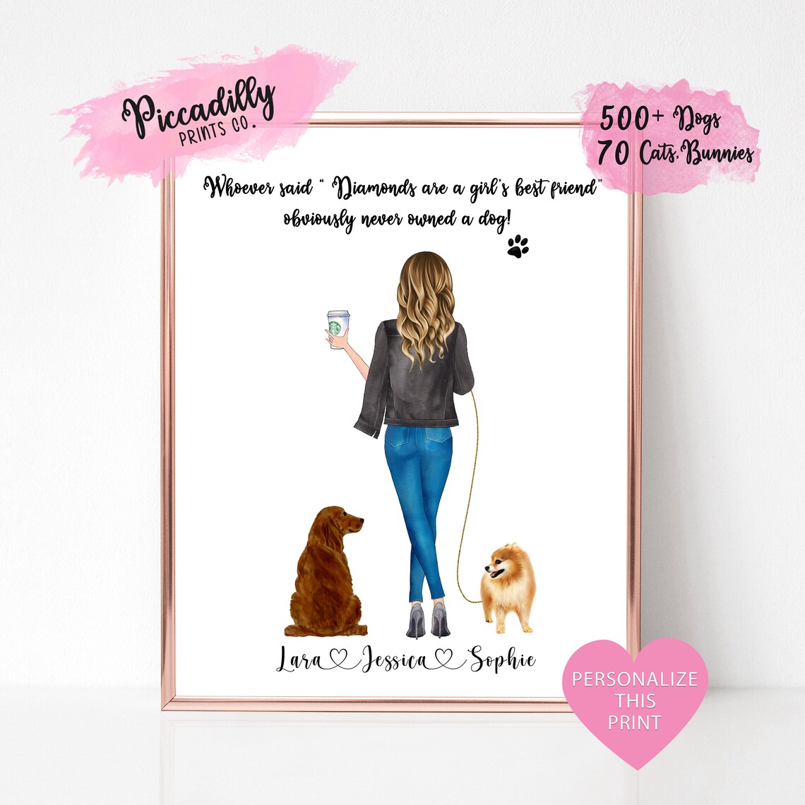 Personalized Dog Mum Portrait, Cat Lovers Gift Print