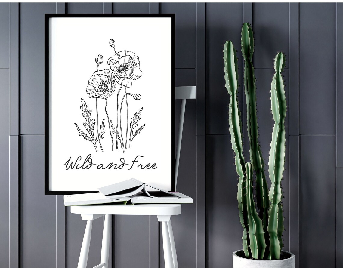 Minimalist Wild And Free Quote Wildflowers Line Art Boho Soul Botanic Organic Aesthetic Ink Sketch Free Spirit Travel Wanderlust - Image 4