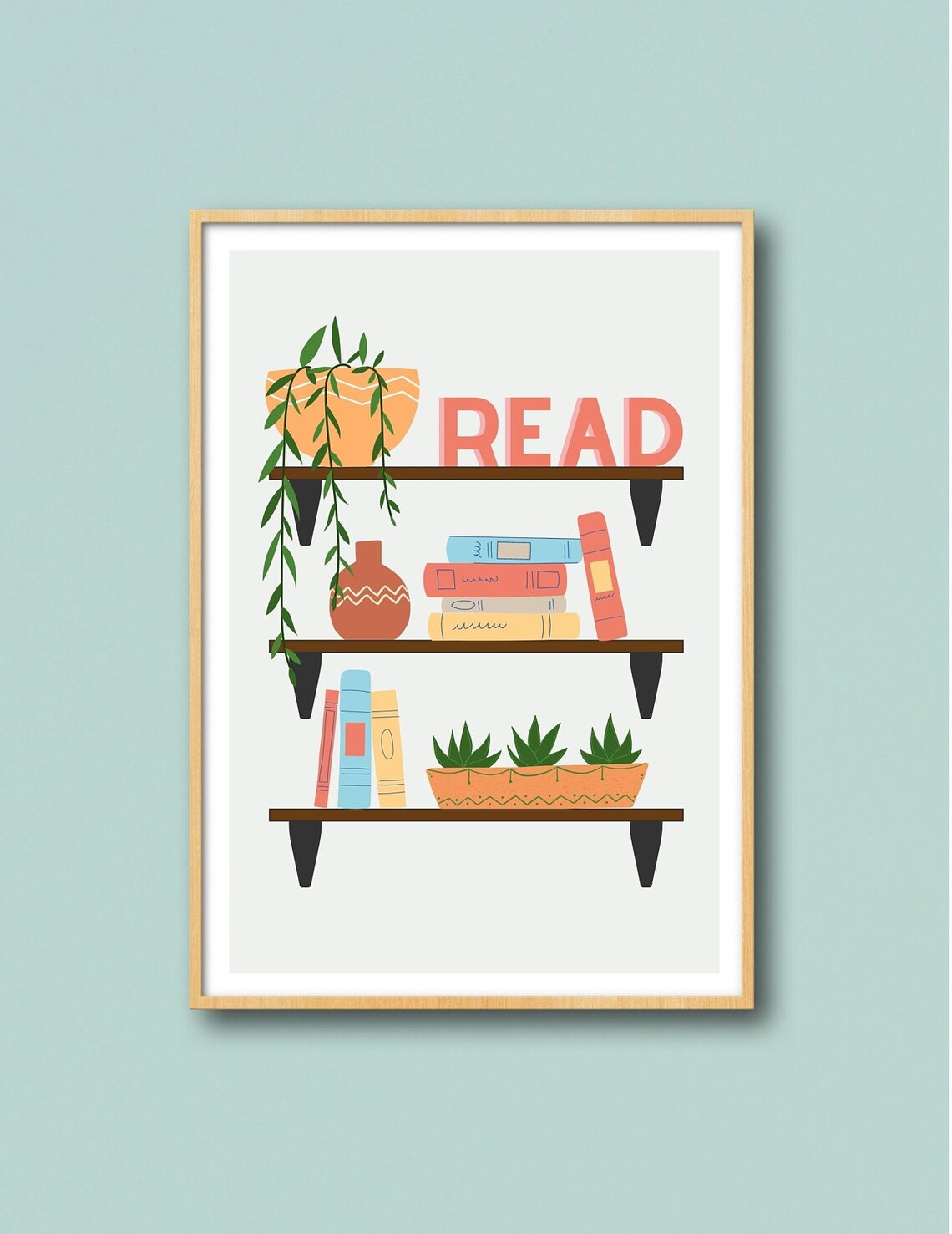 Boho Classroom Read Plant Bookshelf Art Print - Image 2