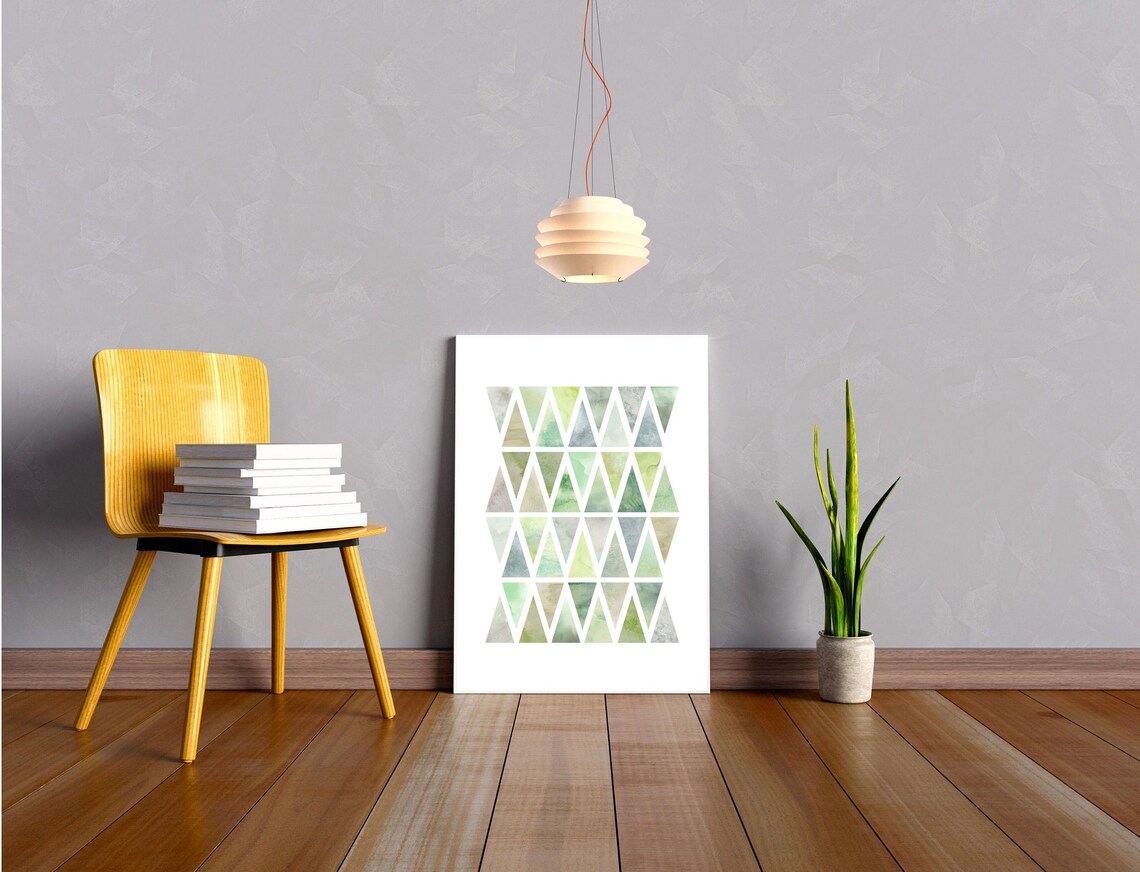 Neutral Multicolor Geometric Triangle Grid Print Watercolor Modern Abstract Decor Earth Tone Green Gray Blue Versatile - Image 3