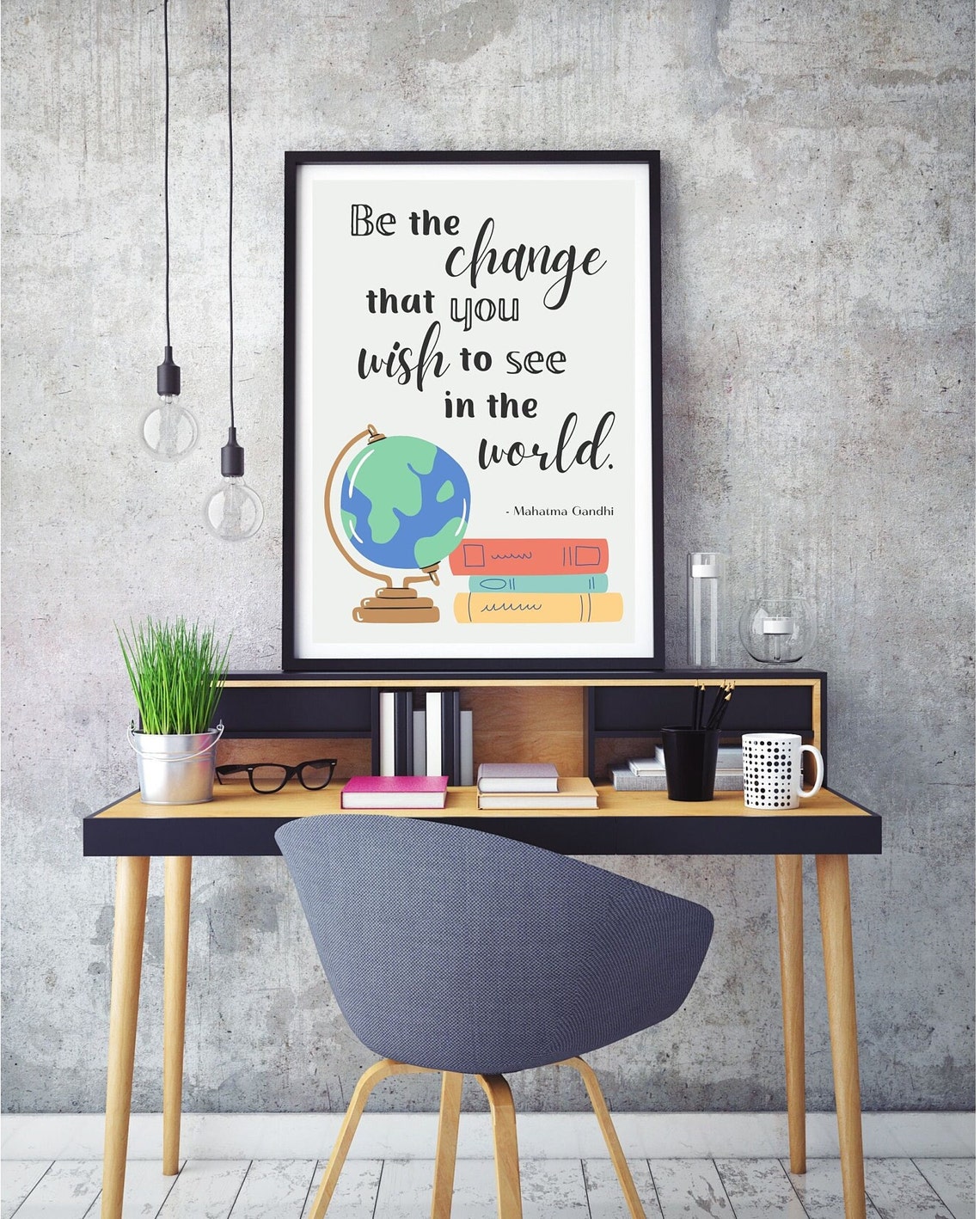 Be the Change Gandhi Quote Globe Books Inspirational Classroom Poster - Image 3