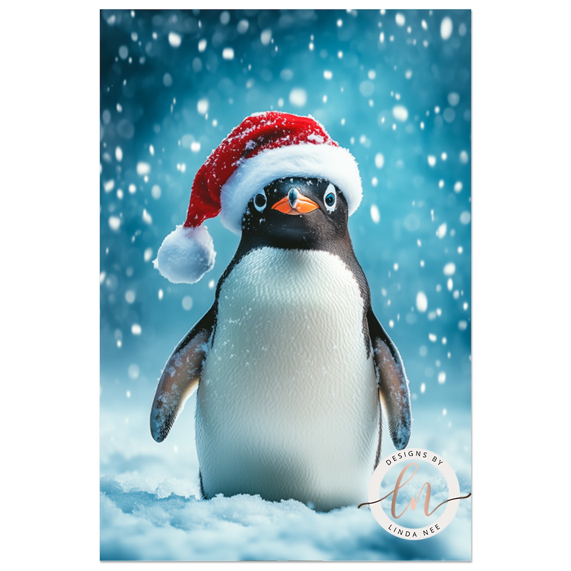 Cute Penguin In Santa Hat Christmas Art Print - Image 2