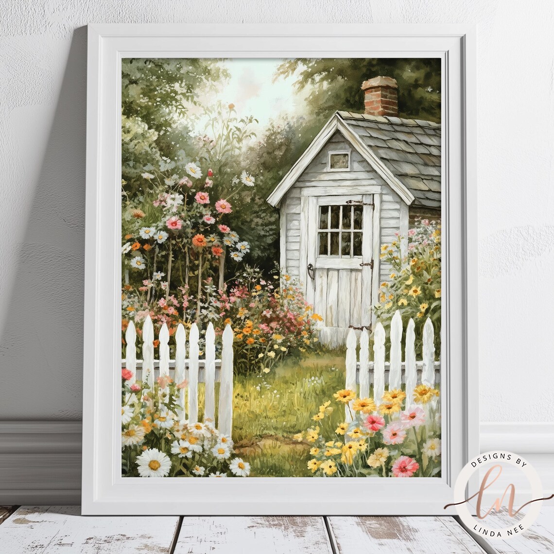 Vintage Cottage Garden, Rustic Floral Art Print