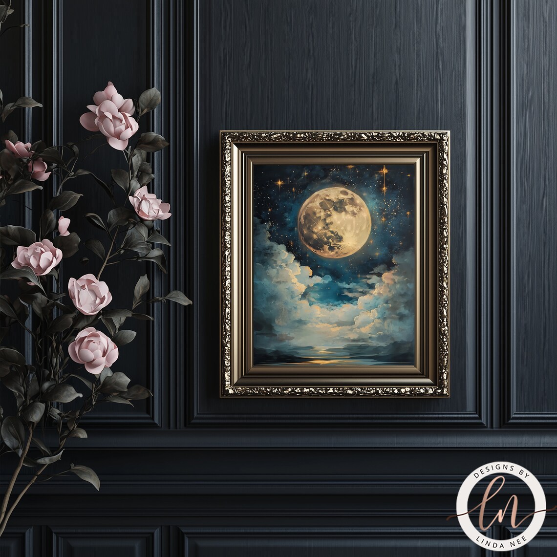 Celestial Full Moon, Dark Academia Lunar Art Print - Image 4