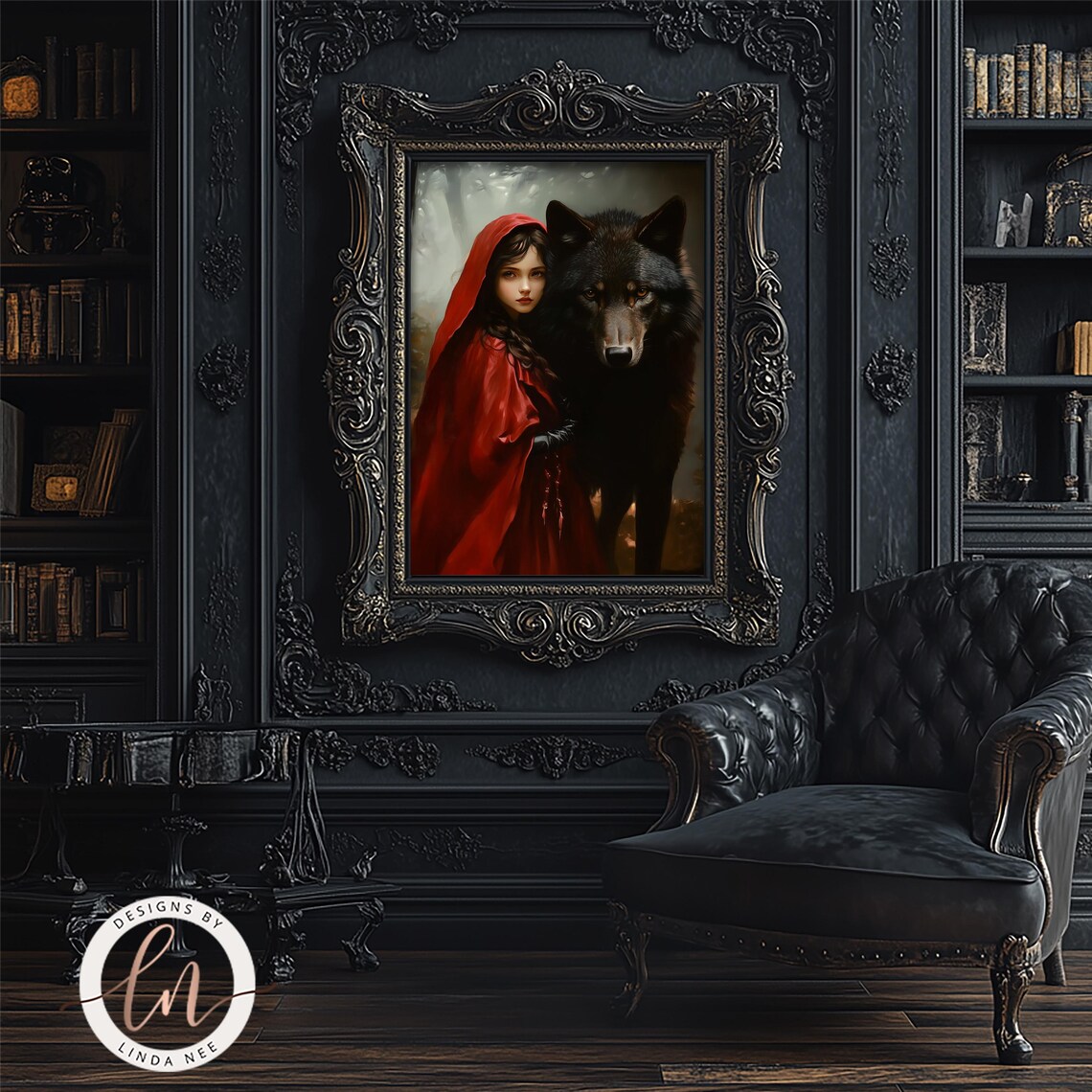 Little Red Riding Hood And The Big Wolf Gothic Art Print - Image 4