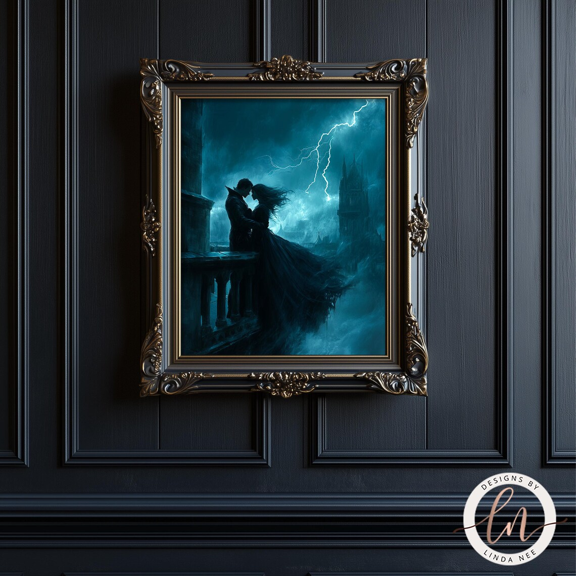 Vampire Couple Dark Academia Art Print, Gothic Romance - Image 2