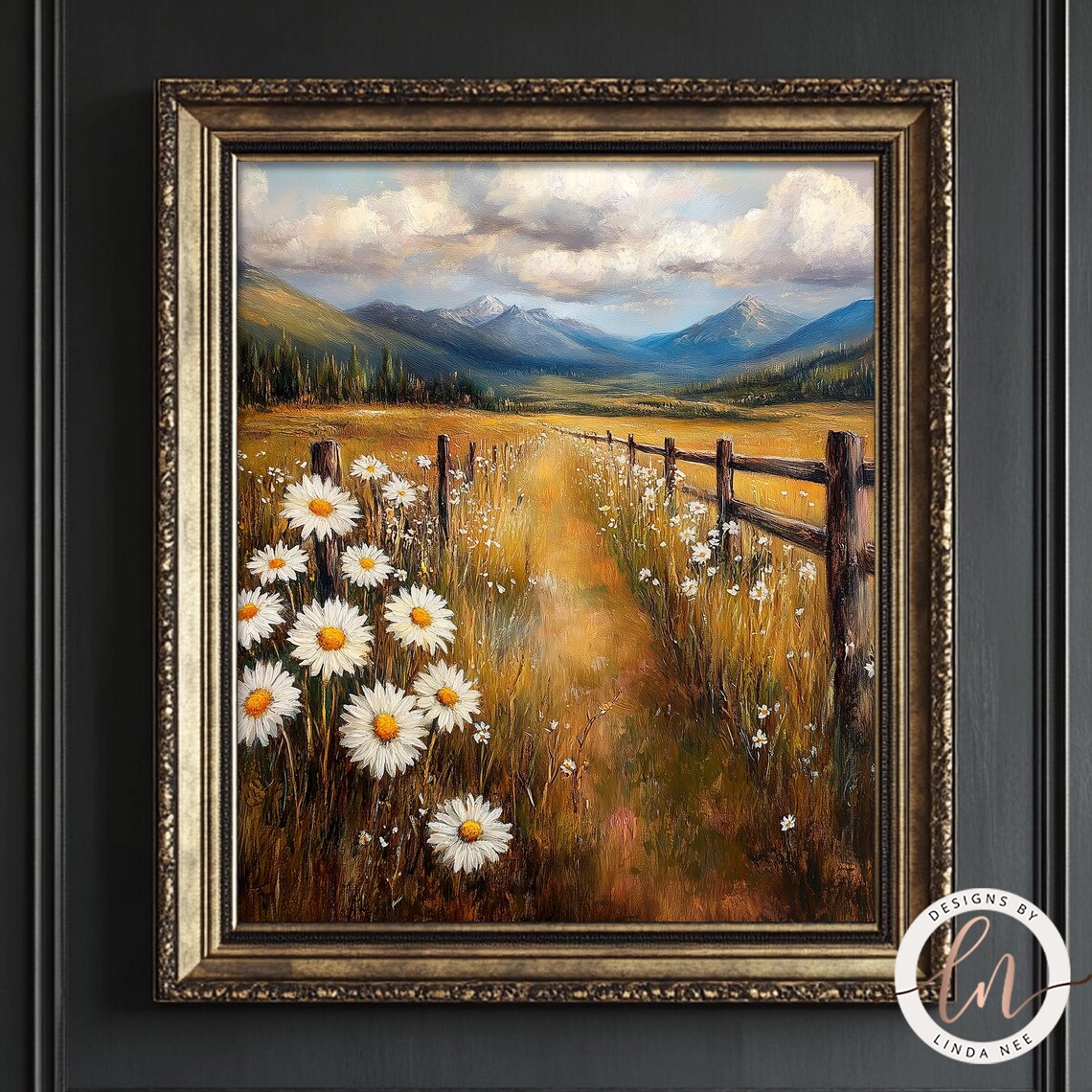 Rustic Meadow Landscape, Wild Daisies Art Print - Image 4
