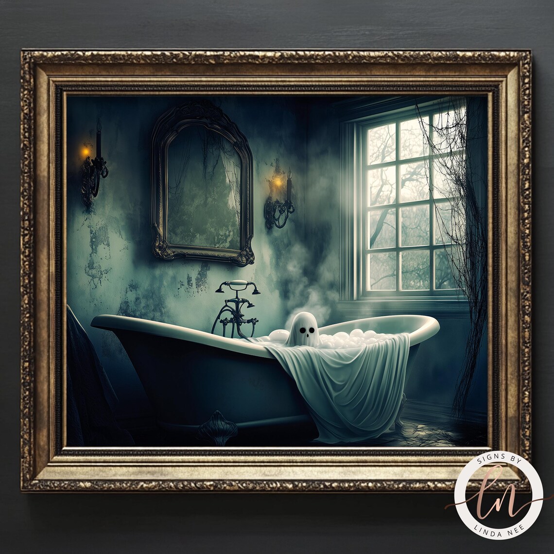 Ghost in the Bathtub, Gothic Halloween Poster