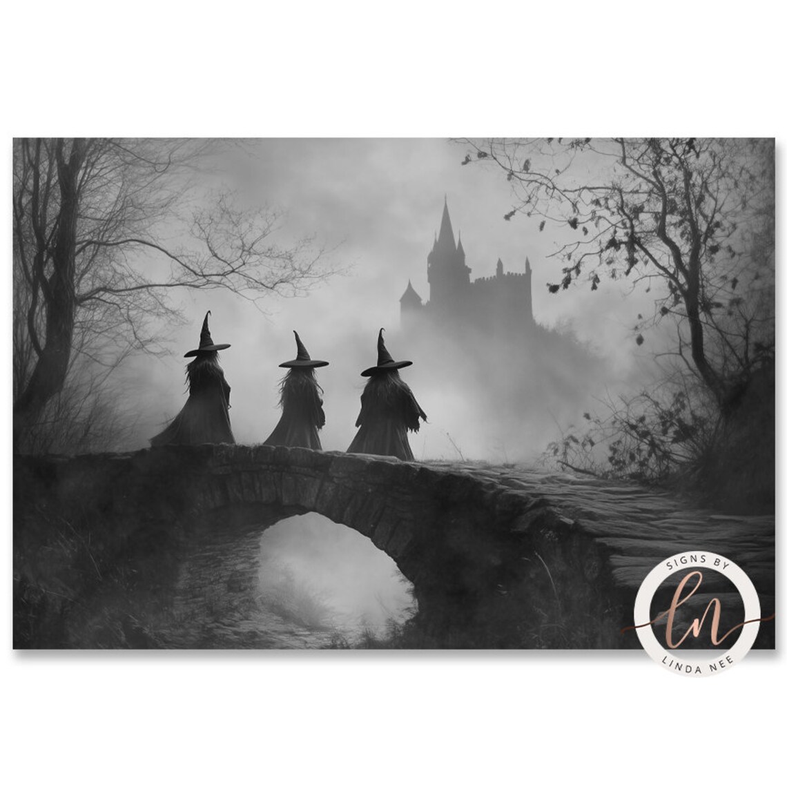 Vintage Witches In The Forest, Gothic Halloween Art Print - Image 3