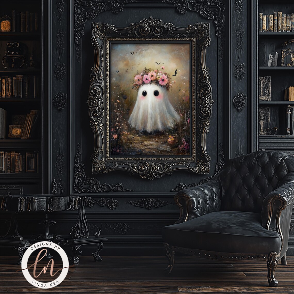 Cute Ghost Flower, Vintage Gothic Halloween Print - Image 2