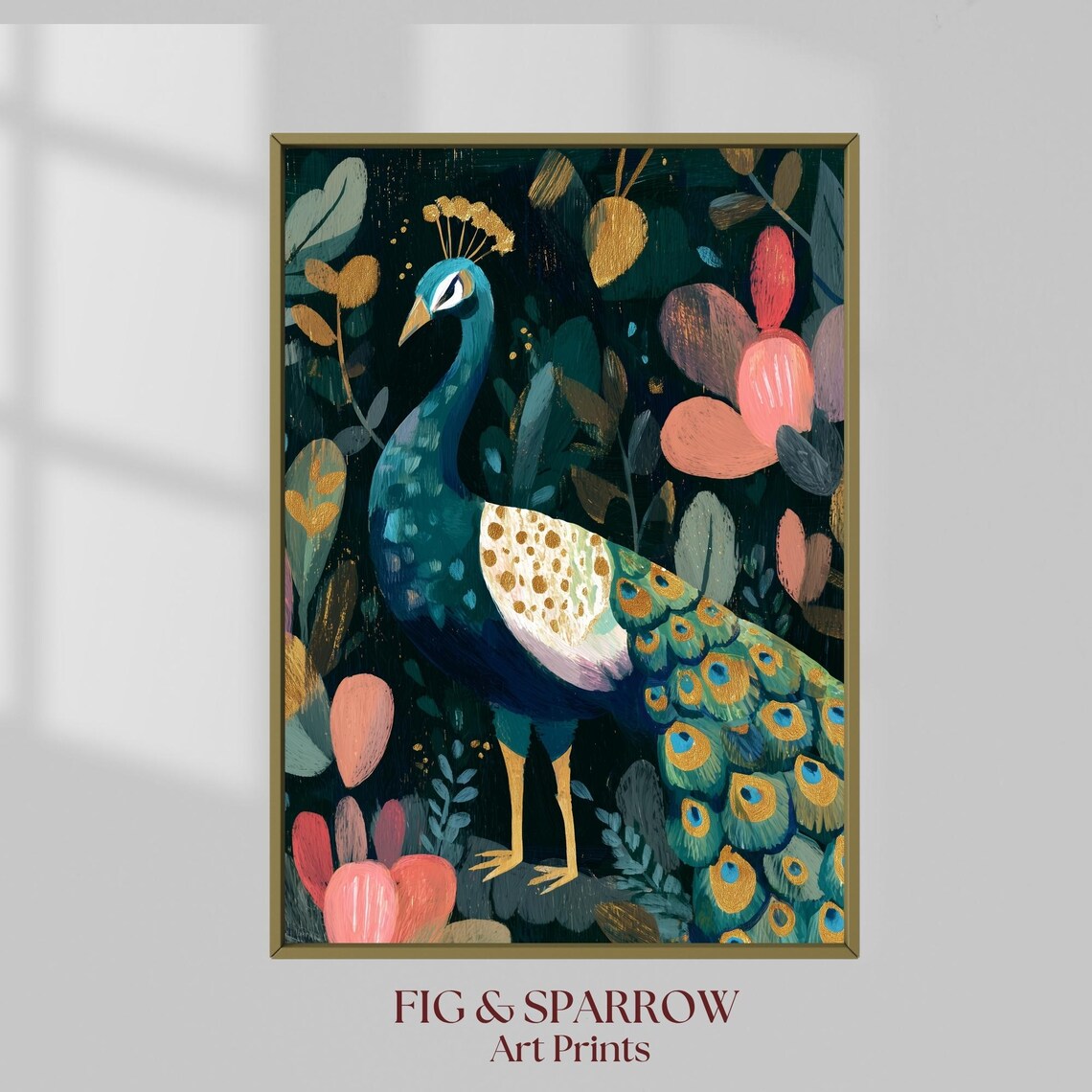 Peacock Floral Vintage Boho Nursery Decor Art Print