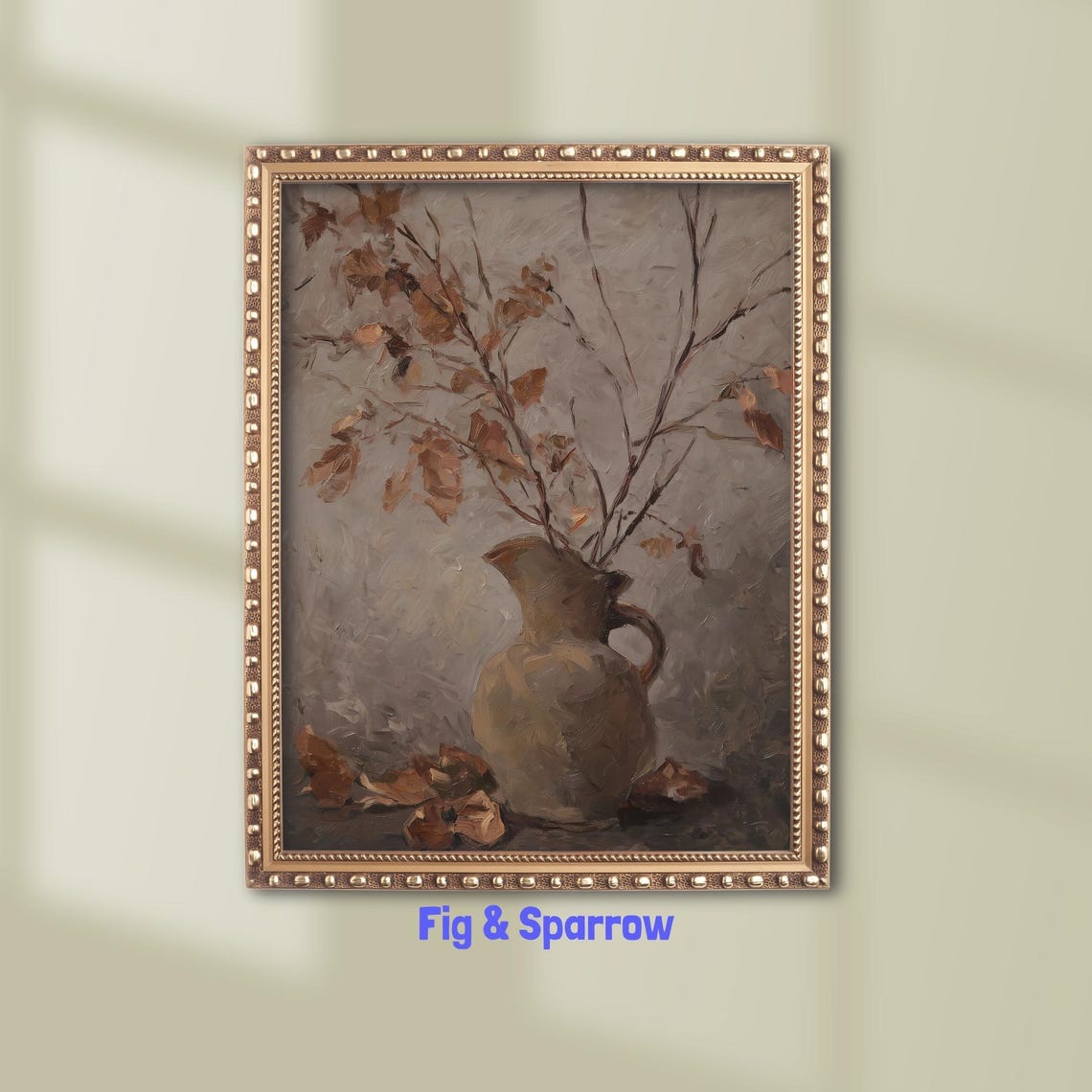 Autumn Branches in Clay Pitcher Vintage Still Life Oil Art Print