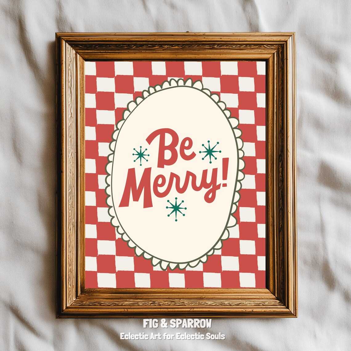Be Merry Christmas Print, Retro Holiday Wall Art