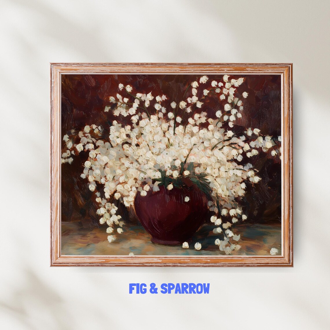 White Babys Breath Flowers Burgundy Vase Vintage Floral Still Life Poster