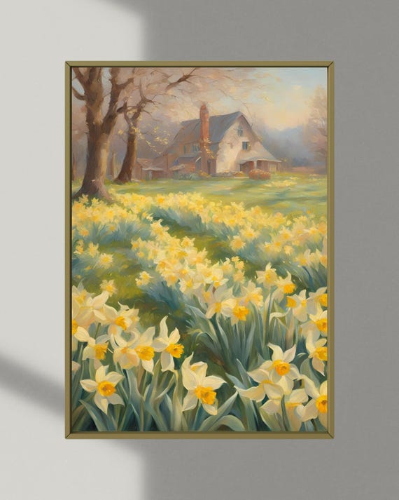 Print Wall Art Vintage Farmhouse Cottage Country Garden Spring Oil Painting Primitive Antique Cottagecore Vintage Artwork