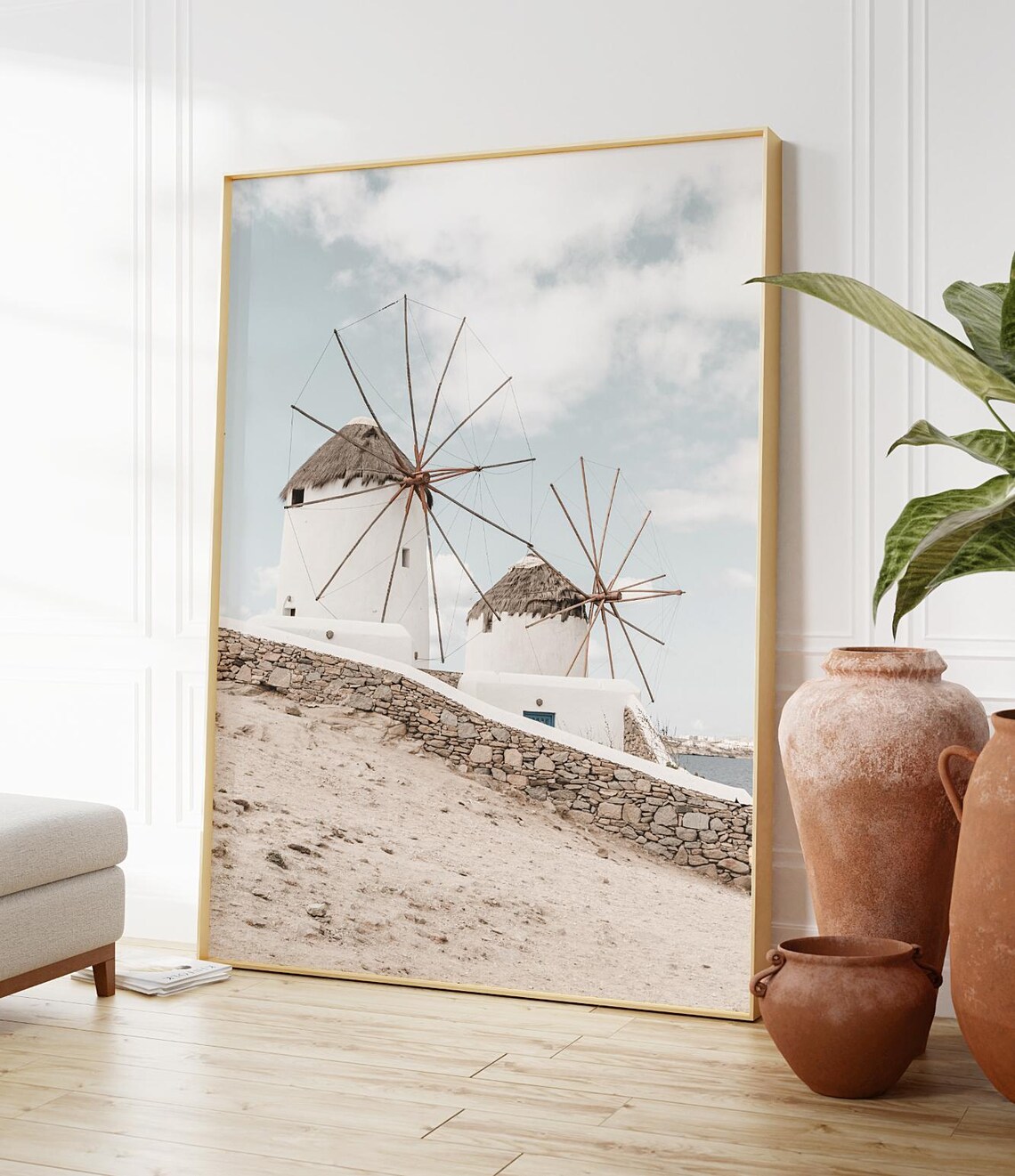 Mykonos Windmills Travel Poster, Greece Wall Art
