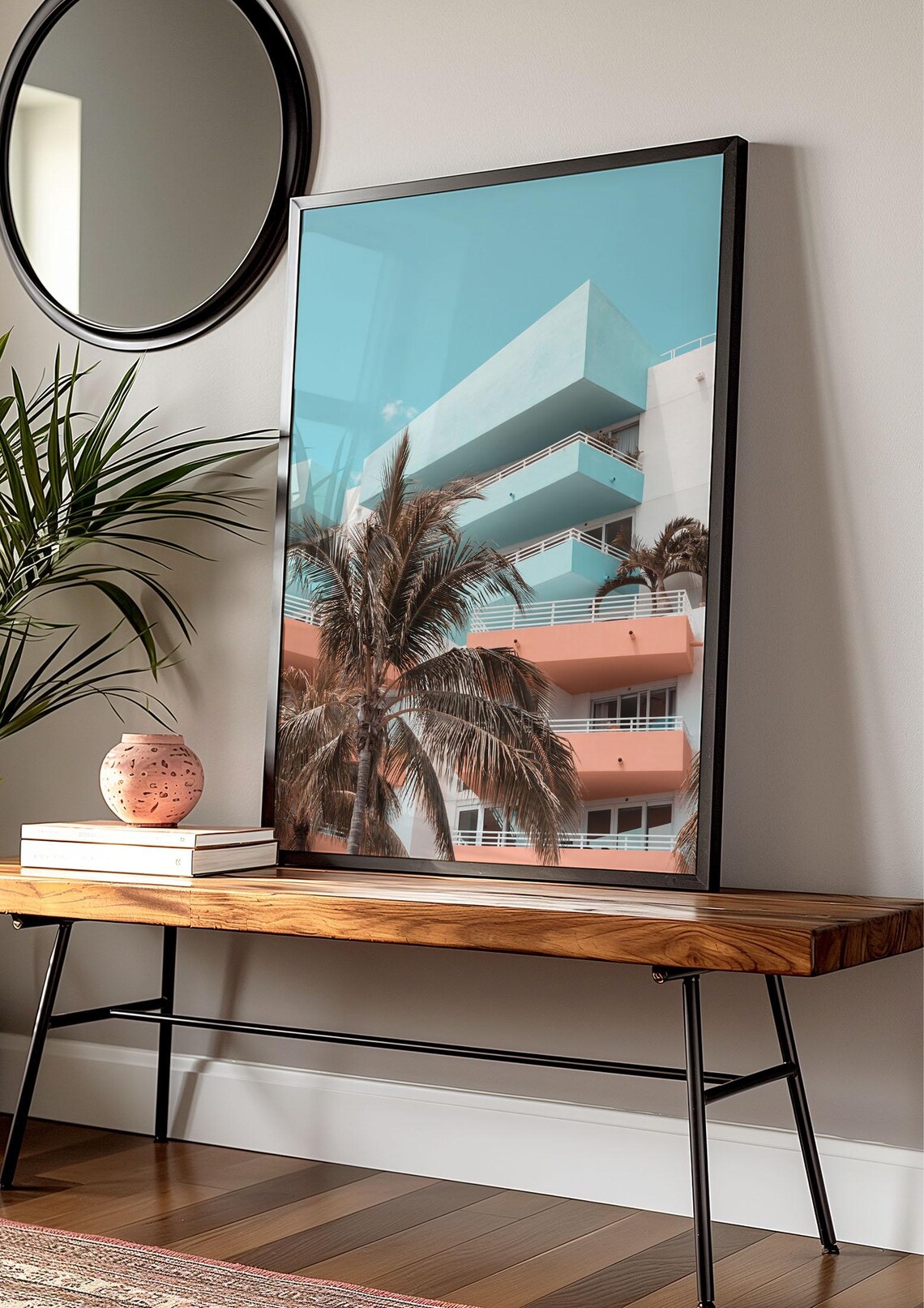 Miami Florida Art Deco Hotel Palm Trees Pastel Photo Travel Poster